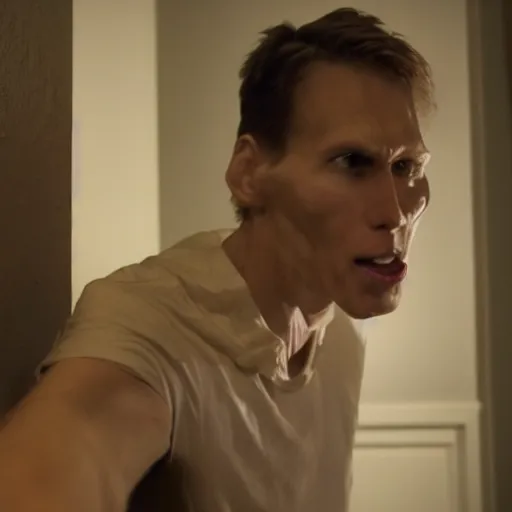 Image similar to Live Action Still of Jerma in Psycho, real life, hyperrealistic, ultra realistic, realistic, highly detailed, epic, HD quality, 8k resolution, body and headshot, film still
