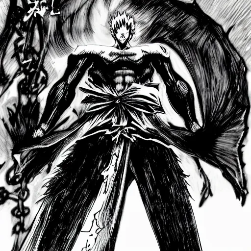 Image similar to Ichigo Merged Hollow Form in berserk manga style