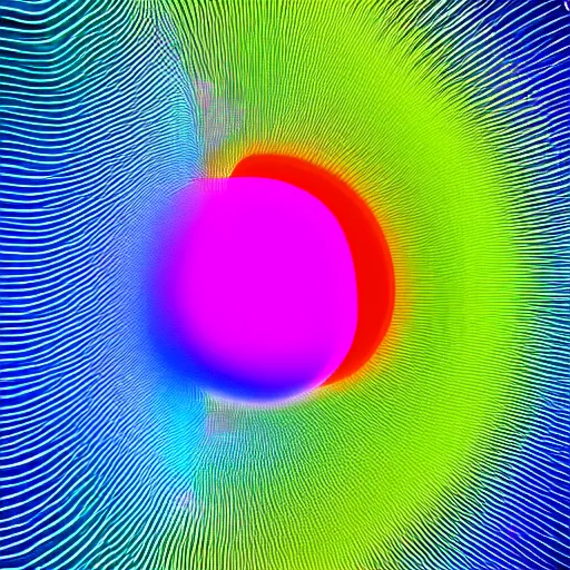 Image similar to creative coding digital illustration of a brightly coloured wobbly blob irradiating its colour in all directions