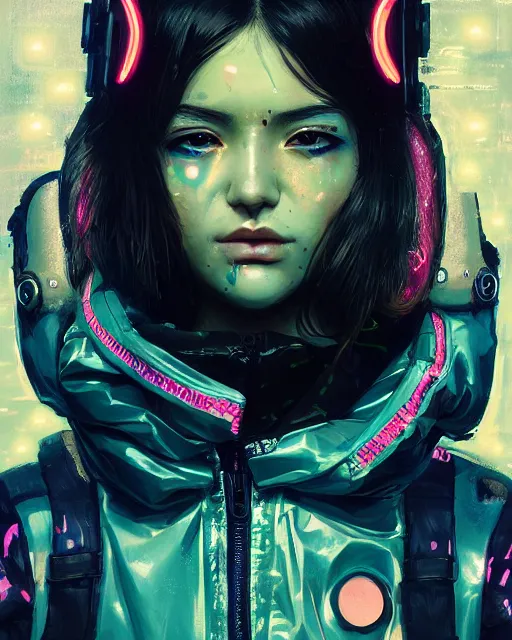 Image similar to detailed portrait neon operator girl, cyberpunk futuristic neon, reflective puffy coat, decorated with traditional japanese ornaments by ismail inceoglu dragan bibin hans thoma greg rutkowski alexandros pyromallis nekro rene maritte illustrated, perfect face, fine details, realistic shaded, fine - face, pretty face