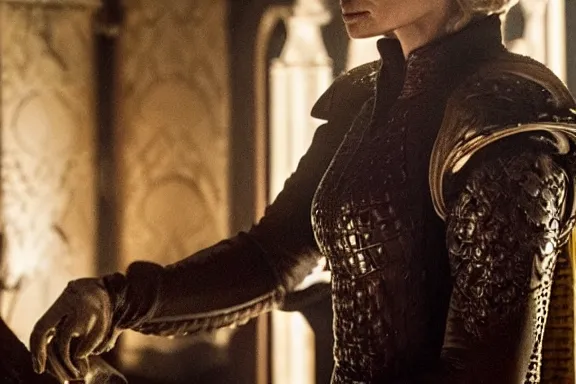 Image similar to very very intricate photorealistic photo of cersei killed by jaime lannister, photo is in focus with detailed atmospheric lighting, award - winning details