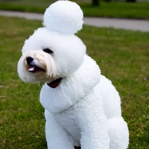 Image similar to a photo of a person wearing a bichon frise costume