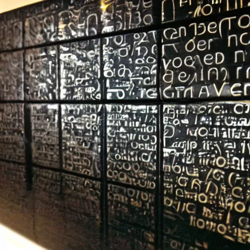 Image similar to dreambot scripture engraved on slabs of metal, computers