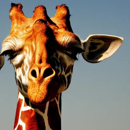 Image similar to national geographic photo of a giraffe wearing a red tie on its neck