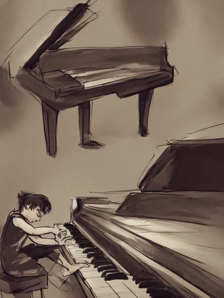 Image similar to playing piano by disney concept artists, blunt borders, rule of thirds