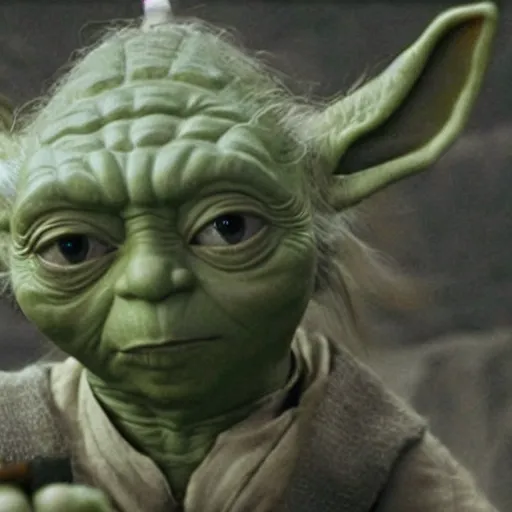 Image similar to a film still of yoda's spirit in star wars realistic, detailed