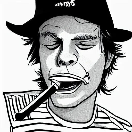 Prompt: a digital drawing of Mac Demarco smoking a cigarette by Vivziepop