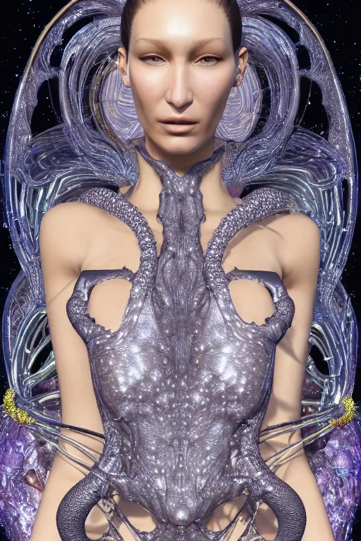 Image similar to a highly detailed metahuman 4 k close up render of an alien goddess bella hadid as doctor octopus in iris van herpen dress schiaparelli in diamonds swarovski and jewelry in style of alphonse mucha gustav klimt trending on artstation made in unreal engine 4