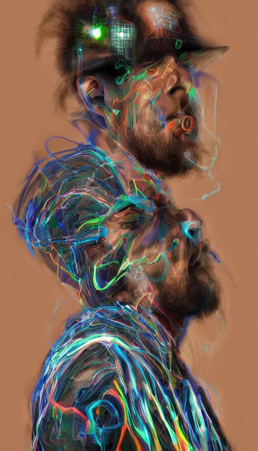 Image similar to portrait of a digital shaman, by jason de graaf