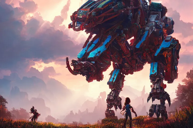 Image similar to thunderjaw machine mecanical creature robot of horizon forbidden west horizon zero dawn radiating a glowing aura global illumination ray tracing hdr fanart arstation by ian pesty and alena aenami artworks in 4 k