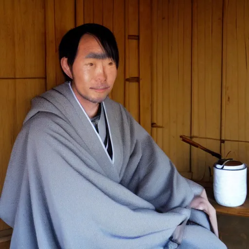 Prompt: Obi kun kenobi sitting in adobe near chirobi