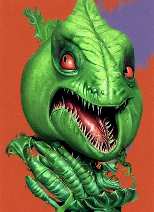 Image similar to portrait of Audrey II from Little Shop of Horrors (1986) in Society (1989), highly detailed, centered, solid color background, digital painting, artstation, concept art, smooth, sharp focus, illustration, artgerm, donato giancola, Joseph Christian Leyendecker, Les Edwards, Ed Repka, WLOP, Artgerm