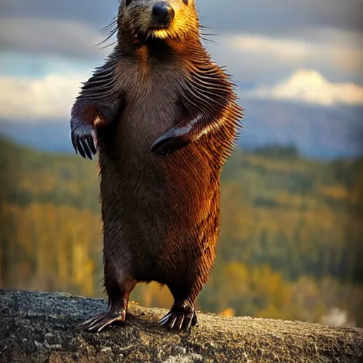 Image similar to photograph of a beaver dressed as a cowboy