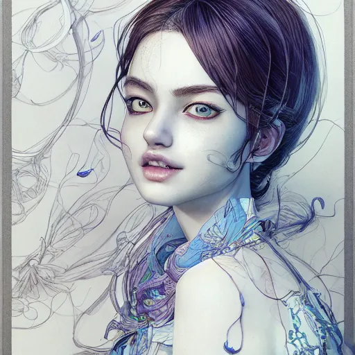 Image similar to the portrait of a blueberry that resembles an absurdly beautiful, graceful, elegant, sophisticated mature girl, an ultrafine hyperdetailed illustration by kim jung gi, irakli nadar, intricate linework, bright colors, octopath traveler, final fantasy, unreal engine 5 highly rendered, global illumination, radiant light, detailed and intricate environment