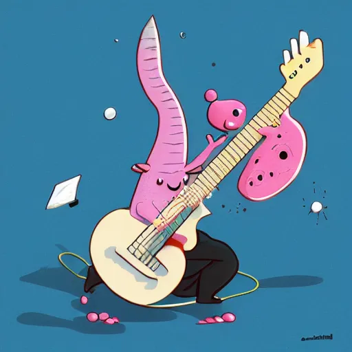 Image similar to axolotl playing in the guitar, trending on artstation