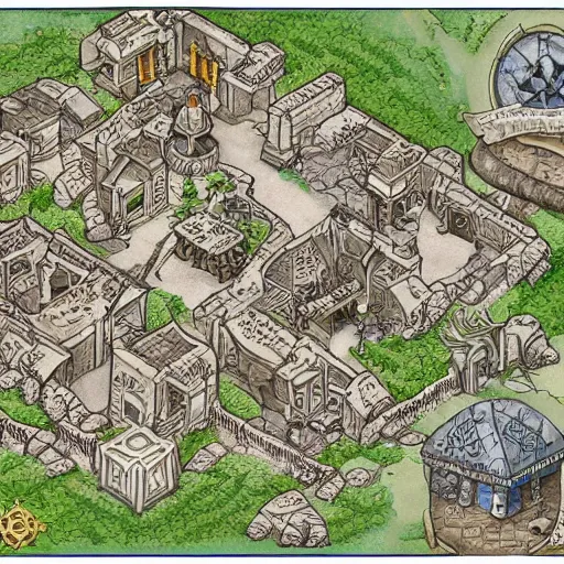 Prompt: map of a dungeon in waterdeep, isometric