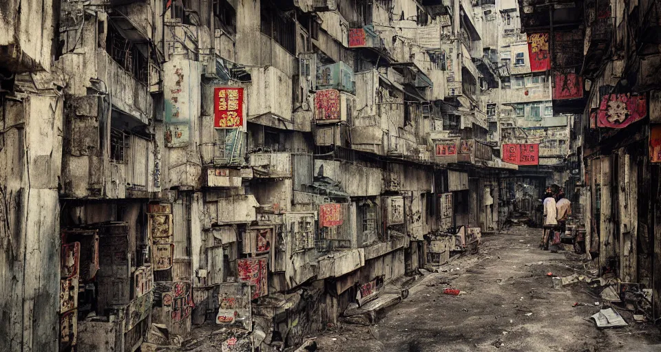 Image similar to kowloon city ghost, color photograph by greg girard.
