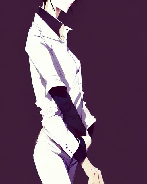 Image similar to a ultradetailed full body portrait of a woman dressed in a white shirt with a tie, detailed face, by conrad roset, greg rutkowski and makoto shinkai trending on artstation