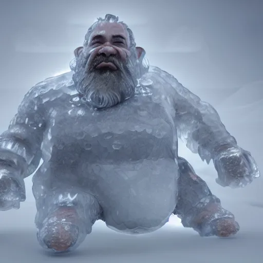 Image similar to a dwarf made out of ice lying down, a highly detailed digital painting, octane render trending