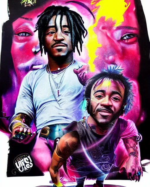 Prompt: lil uzi vert, airbrush, drew struzan illustration art, key art, movie poster