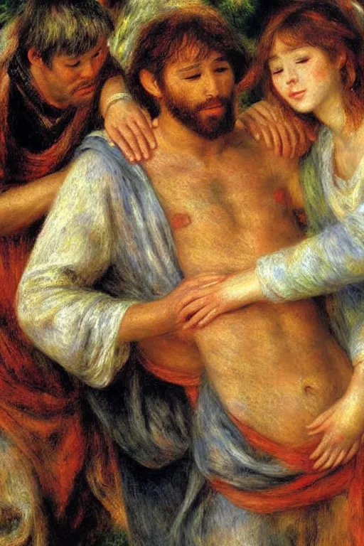 Prompt: christ healing a leper, painting by renoir and young sung kim, masterpiece