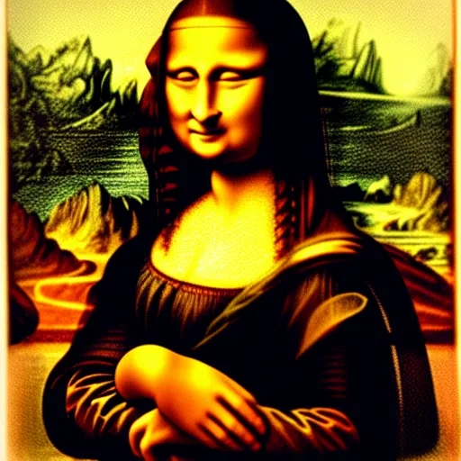 Prompt: cave-painting of the Mona Lisa