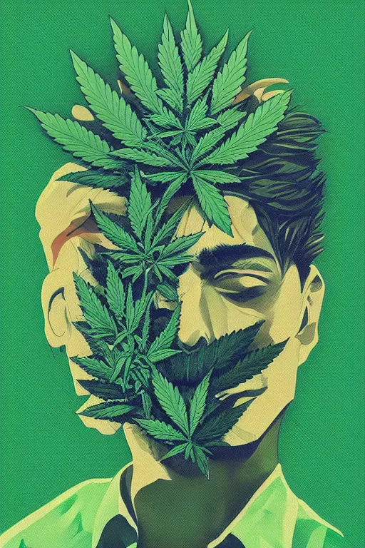 Prompt: marijuana profile picture by sachin teng, weed, miami, organic painting, asymmetrical, green, marijuana smoke, matte paint, hard edges, energetic, 3 d shapes, smoke