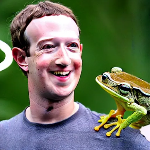 Image similar to mark zuckerberg holding a live frog