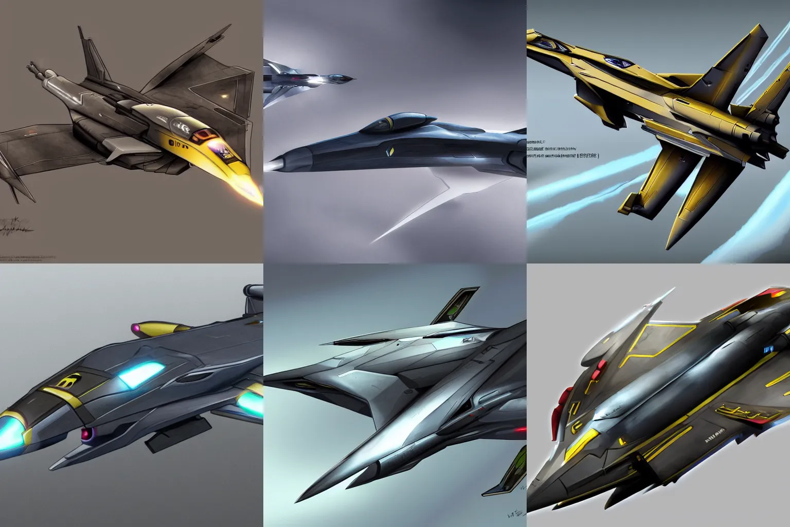Prompt: a concept art of a renault starship fighter jet, artstation