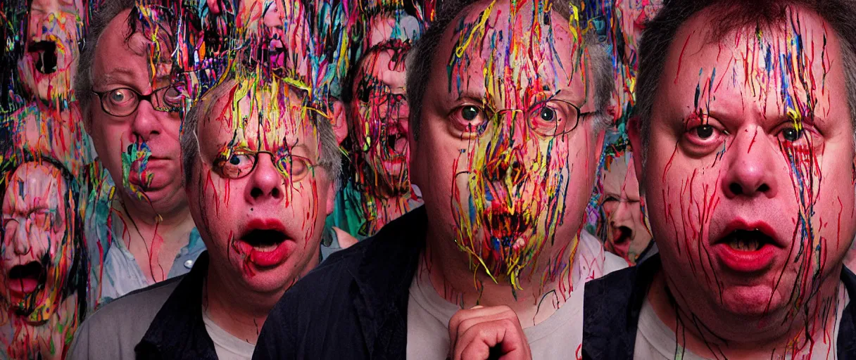 Image similar to award winning photo of todd solondz playing running scared, angry crowd, vivid colors, happy, symmetrical face, beautiful eyes, studio lighting, wide shot art by sally mann & arnold newman, francis bacon, ewa juszkiewicz, jenny saville, yayoi kusama, ai weiwei and gregory crewdson