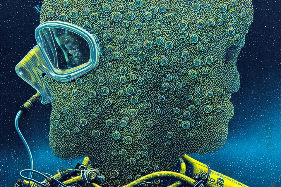 Prompt: detailed portrait of a scuba diver by james r eads and tomasz alen kopera