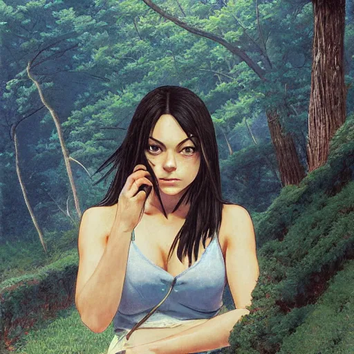 Image similar to anime mila kunis by by Hasui Kawase by Richard Schmid