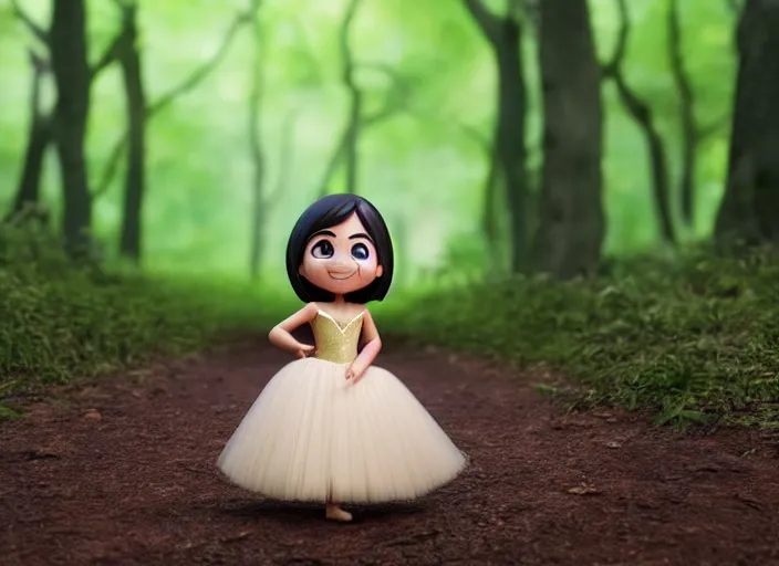 Prompt: filipina prima ballerina as nendoroid walking in a forest in the incredibles movie style, anime, disney, pixar, 8 k, hd, dof, kodak film, volumetric lighting, subsurface scattering, photorealistic, octane render, details