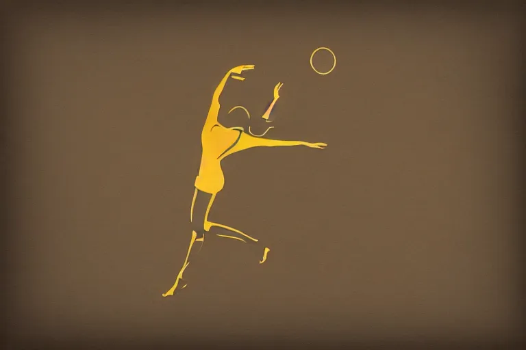 Image similar to beautiful serene volleyball player, healing through motion, life, minimalistic golden and ink airbrush painting on white background