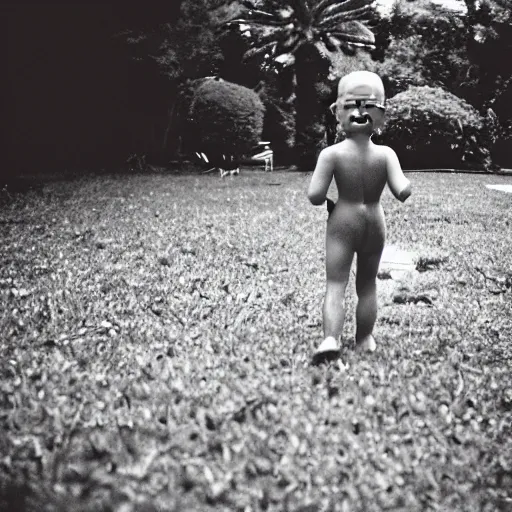 Image similar to Creepy alien caught walking on the backyard, candid amateur photo, full body shot, kodak film, 35mm lens