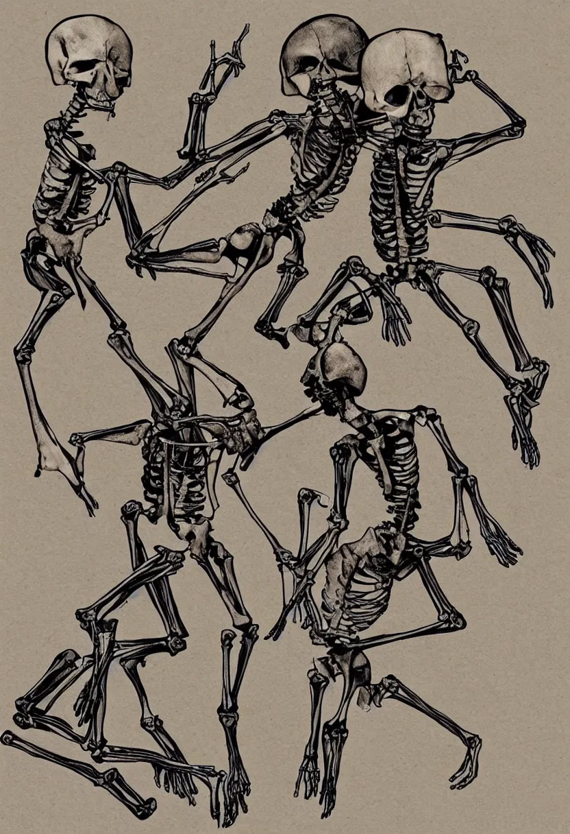 Image similar to human and kangaroo skeletons fighting, t-shirt design