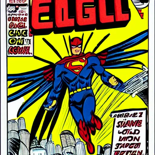 Image similar to comic book cover about superhero called'eagle man ', superhero with eagle mask and wings logo, issues 1, make like a real comic cover