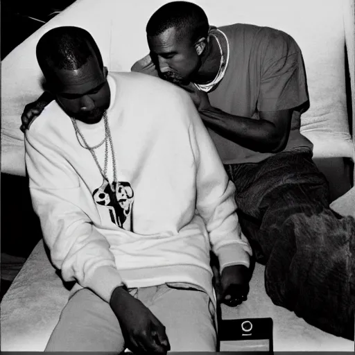 Image similar to kanye making out with kanye covered in cellphones black and white lomo vintage