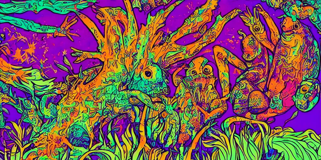 Prompt: a psychedelic campaign poster for hippies that reads SLUGS TASTE LIKE THE FUTURE!, concept art