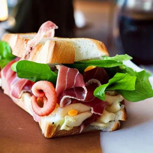 Image similar to octopus prosciutto sandwich with tentacles hanging out
