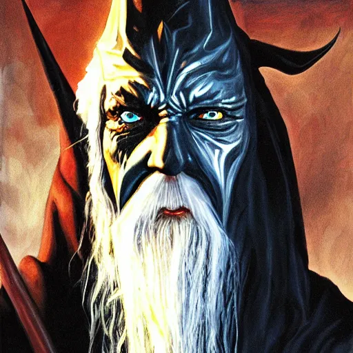 Image similar to gandalf as spawn, painting