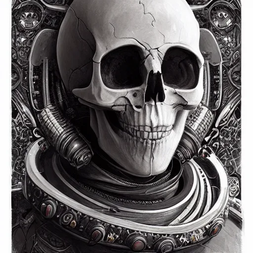 Prompt: portrait of an ancient astronaut, skull, intricate, detailed, ornate, by Mandy Jurgens