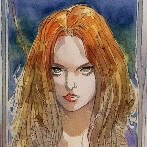 Prompt: a sun. watercolor painting by milo manara