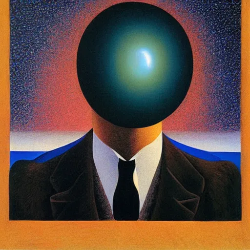 Image similar to A man\'s eyes containing the universe, by René Magritte