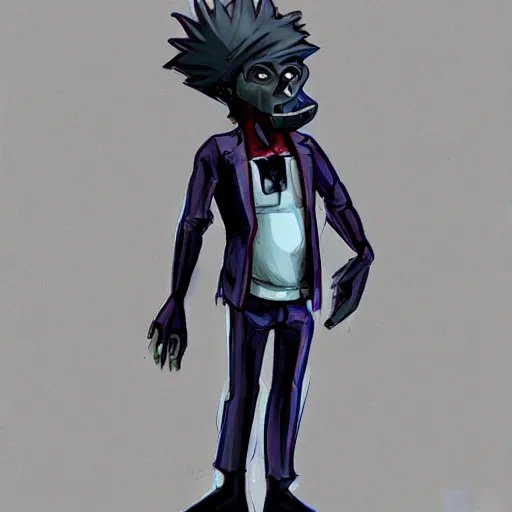 Prompt: concept art, stylized, super exaggerated proportions, concept design, male, science fiction suit, gorillaz