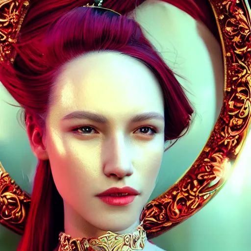 Prompt: portrait of wonderful princess of ruby with fair skin, ornate 8 k gorgeous intricate detailed, red accent lighting, dramatic light, octane render