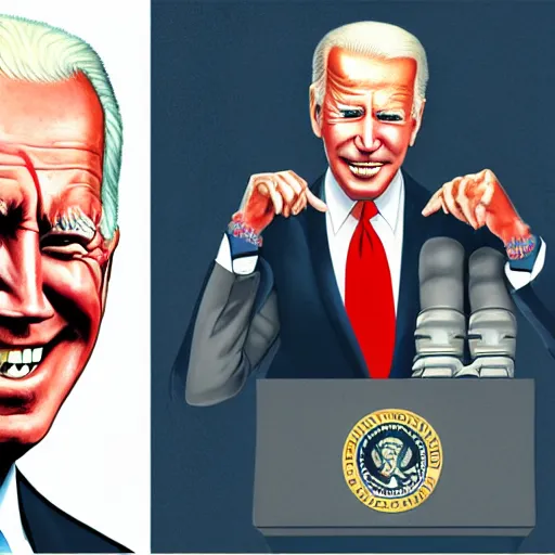 Image similar to freaky presidential portrait of Joe Biden by Ed 'Big Daddy' Roth and Jon McNaughton and Junji Ito