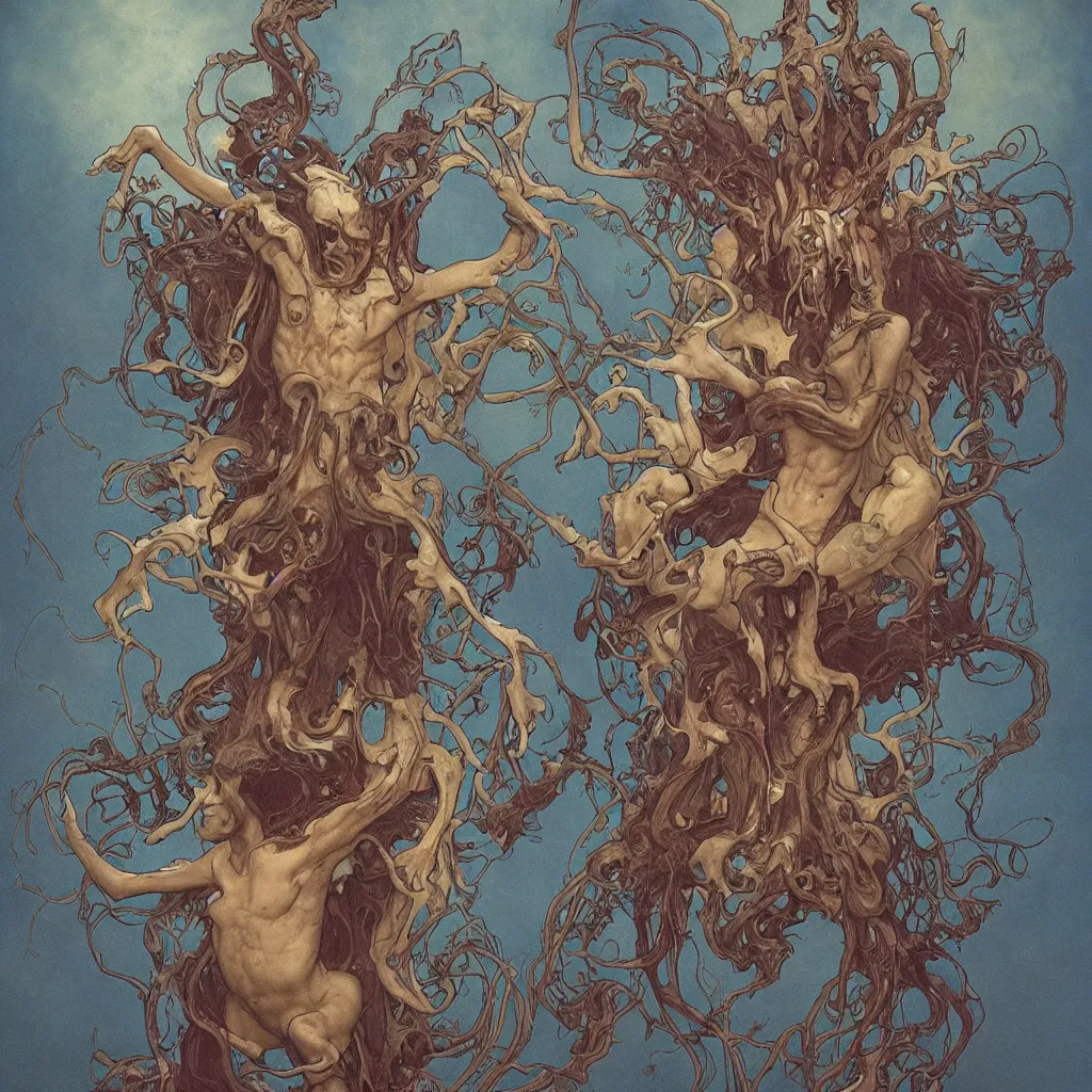 Image similar to 2 0 mm film photograph of a nightmare fungus demon god, by james jean, by thomas blackshear, by artgerm and greg rutkowski and alphonse mucha. uhd, amazing depth, cinematic lighting, glossy wet levitating floating fungus god with arms outstretched.