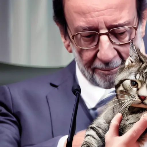 Prompt: mariano rajoy petting kitties, realistic, 4k, unreal engine, lumine