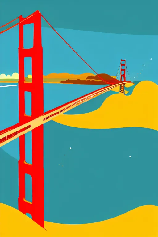 Image similar to minimalist boho style art of colorful golden gate bridge, illustration, vector art